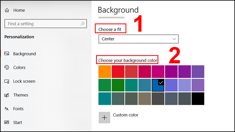 C&aacute;c t&ugrave;y chọn Choose a fit v&agrave; Choose your background color